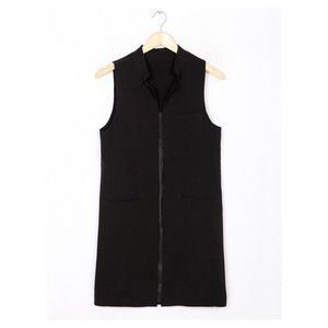 Black Slim Fit Open Front Long Sleeveless Blazer